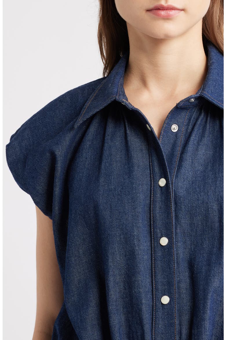 The Shell Denim Puff Sleeve Crop Top, Alternate, color, PUZZLE