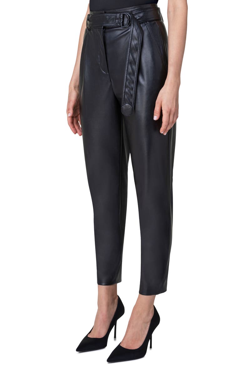 Akris punto Fred Belted Tapered Faux Leather Ankle Pants, Alternate, color, 