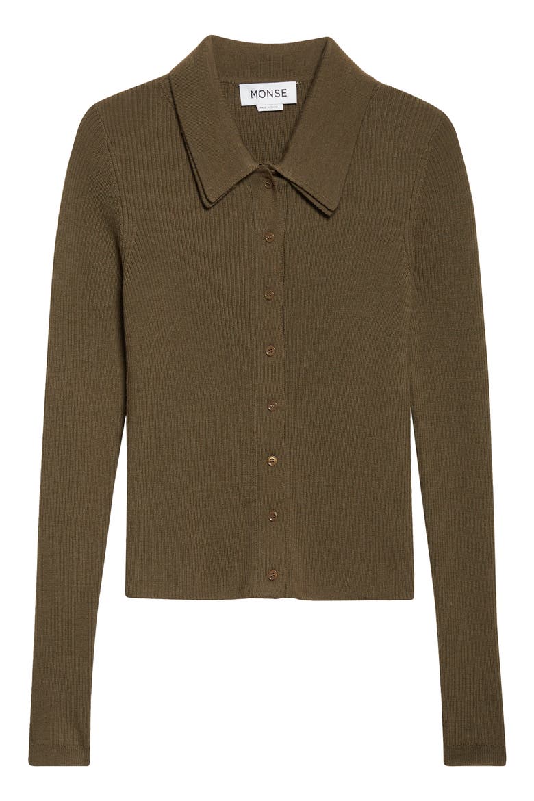 Fold-Up Slim Merino Wool Rib Cardigan, Alternate, color, TEAK