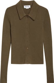 MONSE Fold-Up Slim Merino Wool Rib Cardigan