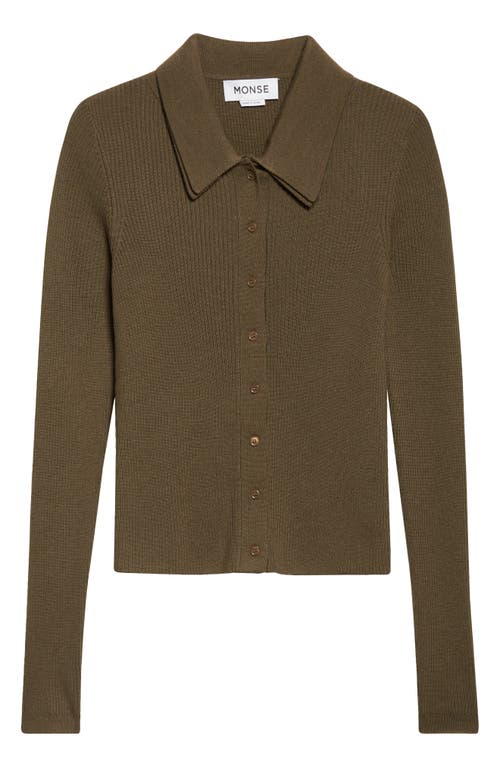 Monse Fold-up Slim Merino Wool Rib Cardigan In Brown