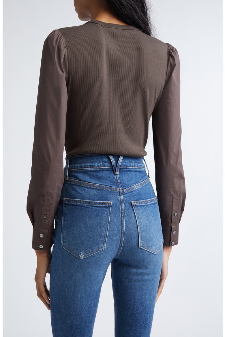 Fersia Mixed Media Long Sleeve Top, Alternate, color, DARK UMBER