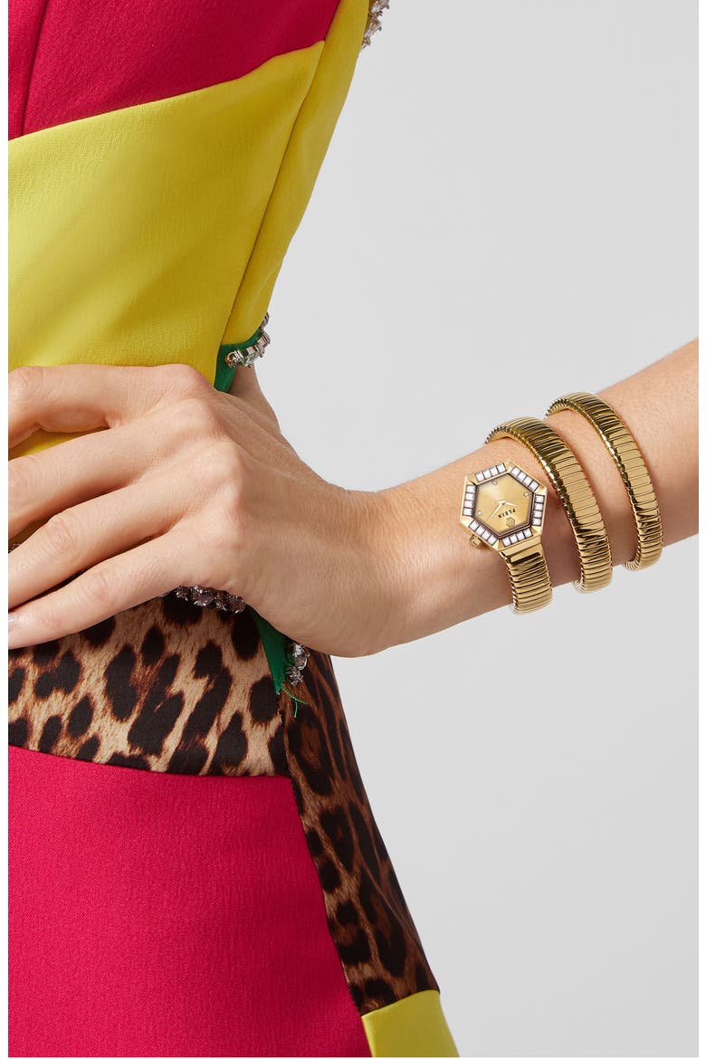 $nake Hexagon Crystal Bracelet Watch, 28mm, Alternate, color, IP YELLOW GOLD