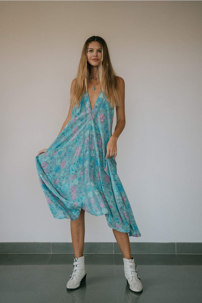 Classic Silk Dress Dolores, Alternate, color, Turquoise & Lavendar Floral