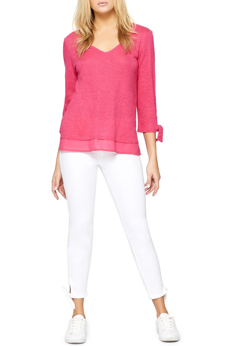 Sylvie Tiered Hem Linen Tee, Alternate, color, CAMELLIA