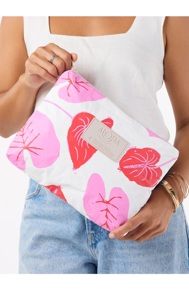 Aloha Collection Mid Anthurium Water Resistant Zip Pouch, Alternate, color, Sweetheart