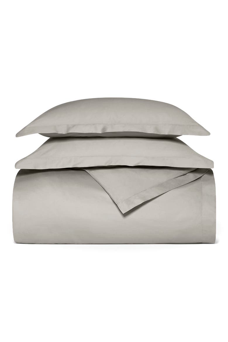 Percale Hemmed Duvet Cover & Shams Set, Main, color, PEWTER