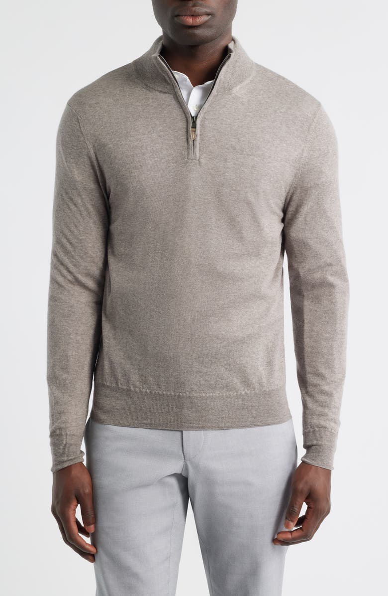 Canali Heathered Wool Quarter Zip Sweater, Main, color, Beige