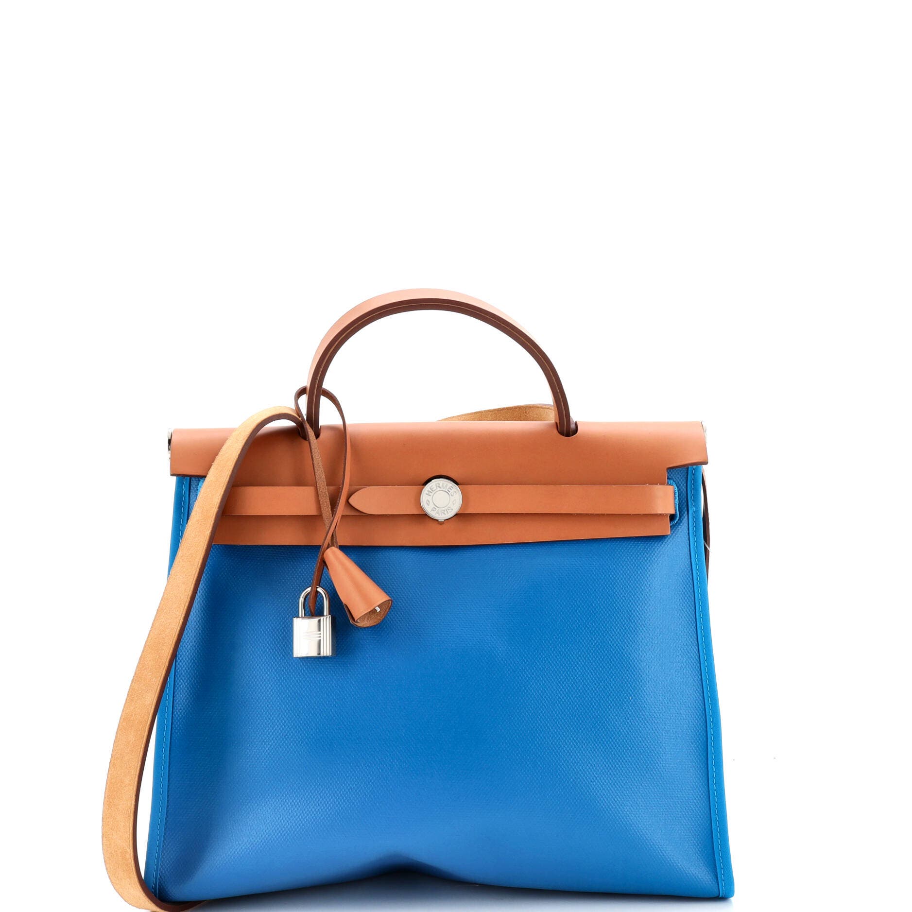 Pre-Owned Hermes Herbag Zip Leather and Toile 31, Main, color, Bleu Frida