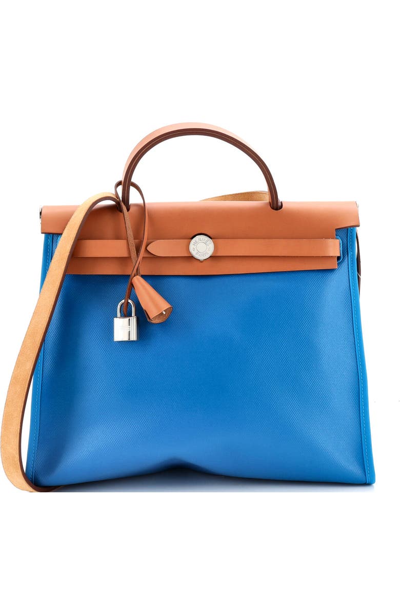 Pre-Owned Hermes Herbag Zip Leather and Toile 31, Main, color, Bleu Frida