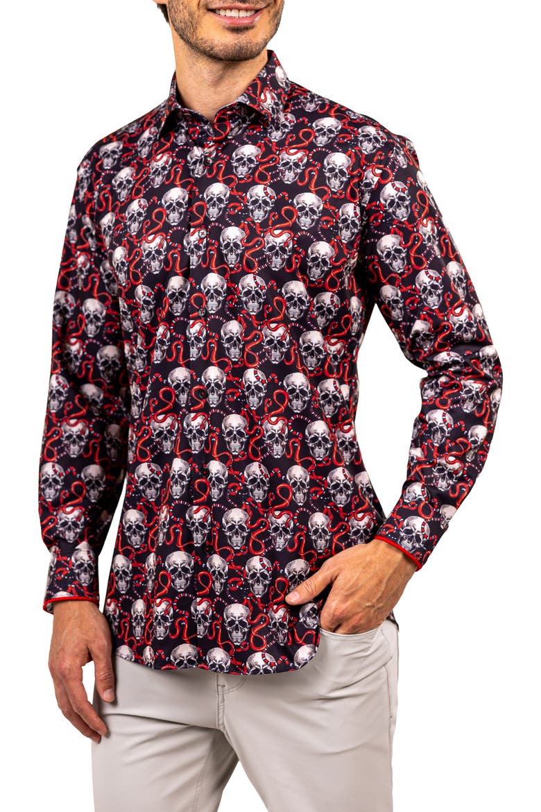Fibonacci Ascension Contemporary Fit Button-Up Shirt, Alternate, color, BLACK