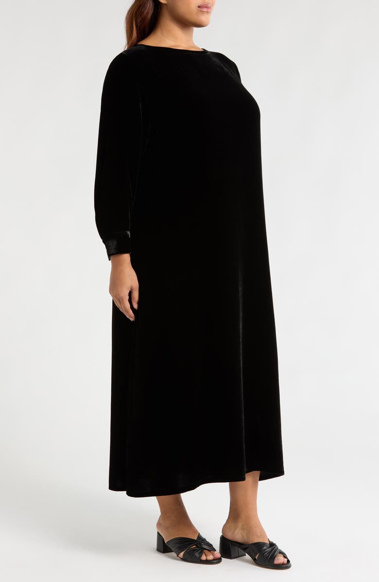 Eileen Fisher Bateau Neck Long Sleeve Velvet Maxi Dress, Alternate, color, 