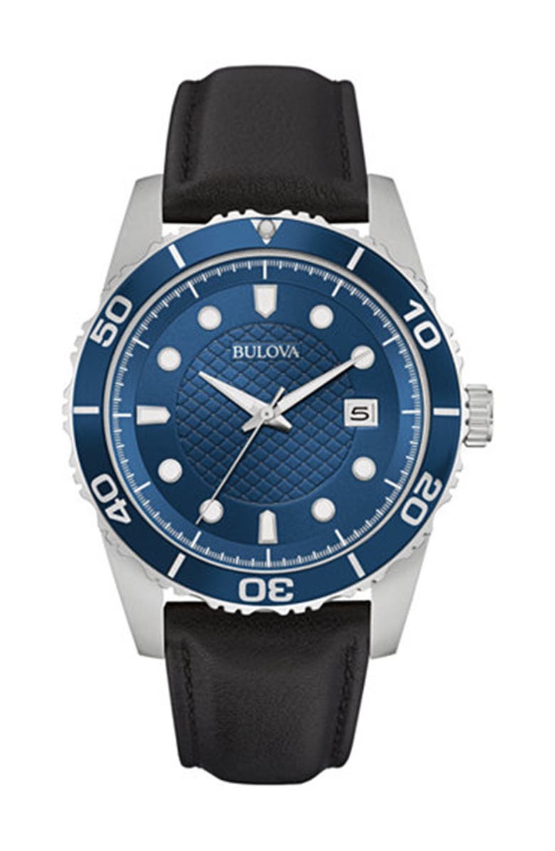 BULOVA Men's Quartz Leather Strap Watch, 43mm, Main, color, 