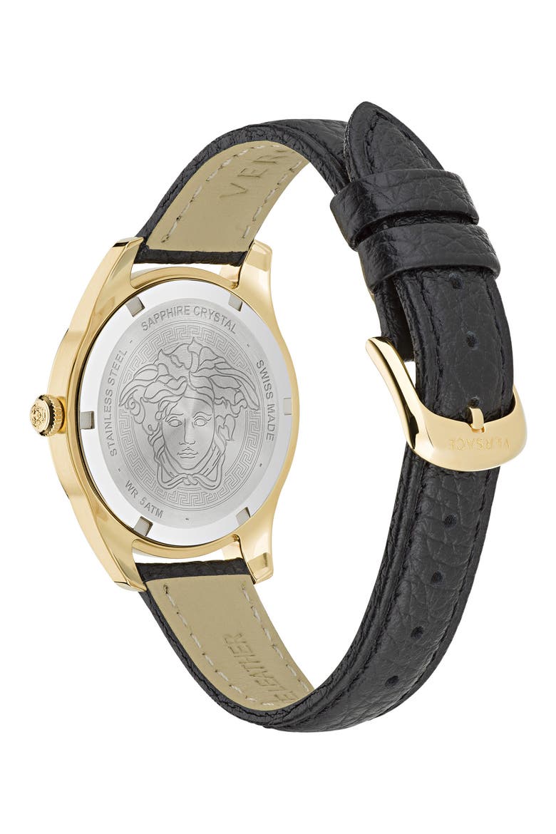 Greca Time Leather Strap Watch, 35mm, Alternate, color, IP YELLOW GOLD