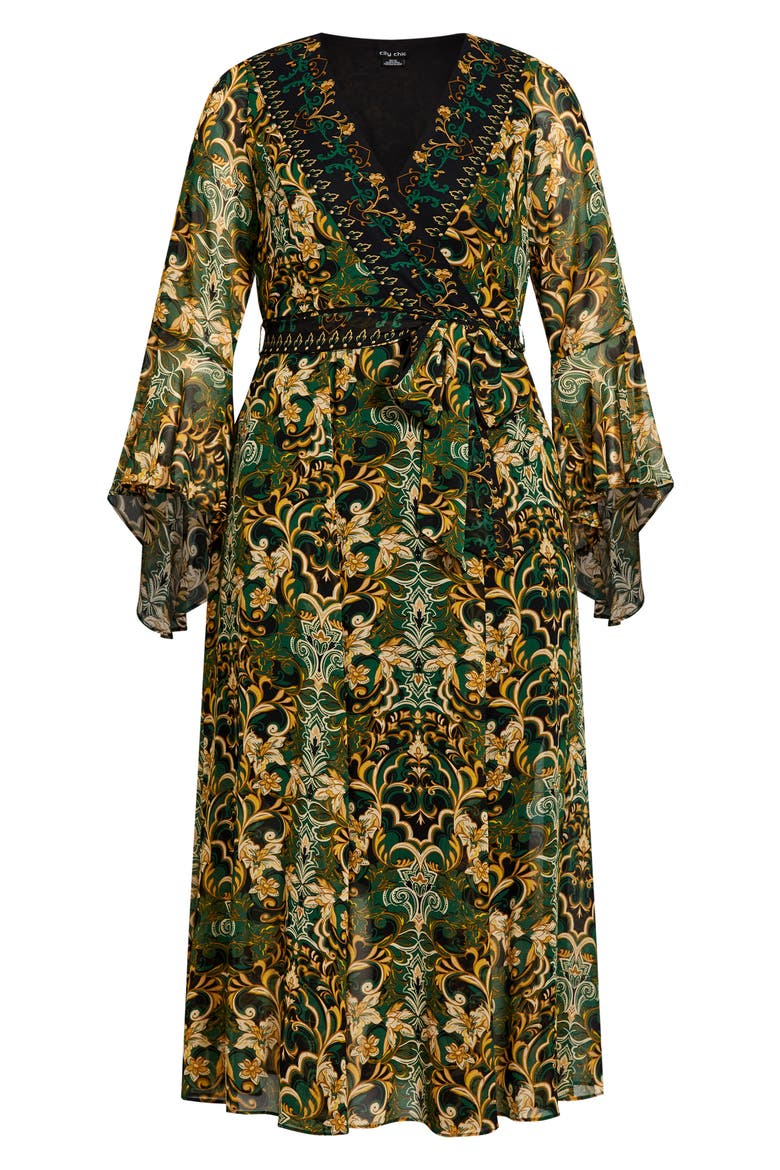 Everly Long Sleeve Faux Wrap Maxi Dress, Alternate, color, GREEN DYNASTY PRT