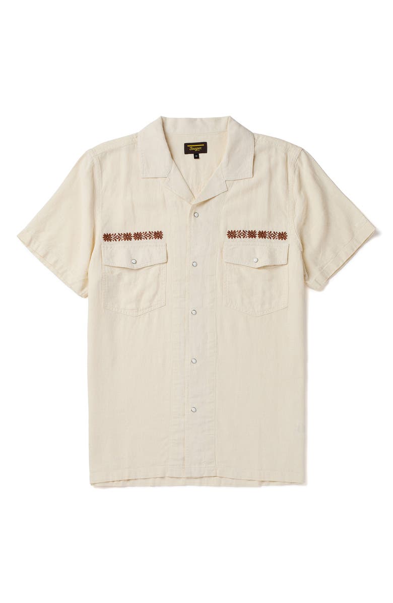 Seager Co Whippersnapper Embroidered Short Sleeve Linen Blend Snap-Up Shirt, Alternate, color, White Wash
