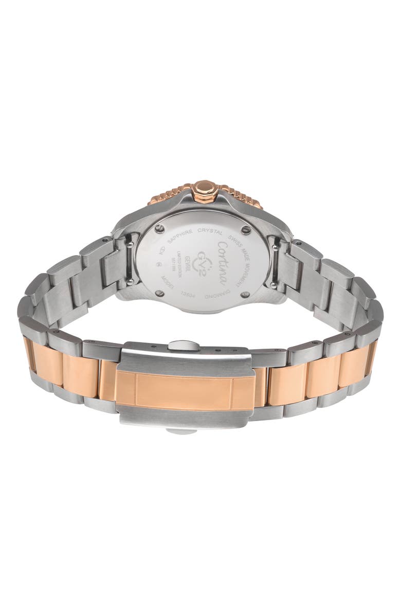 GV2 Cortina Mother-of-Pearl Diamond Two-Tone Bracelet Watch, 30mm - 0.144ct., Alternate, color, Silver/ Rose Gold