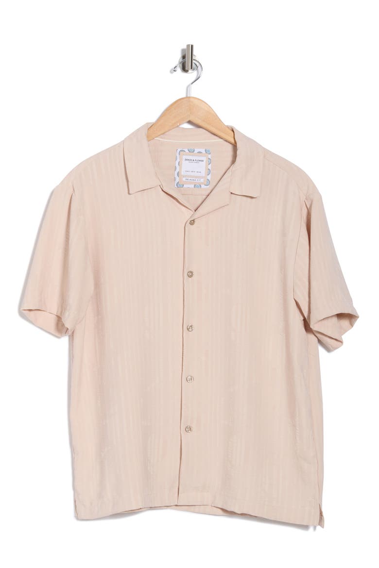 Textured Short Sleeve Button-Up Shirt, Alternate, color, CREAM