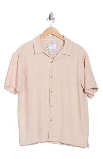Denim And Flower Textured Short Sleeve Button-up Shirt