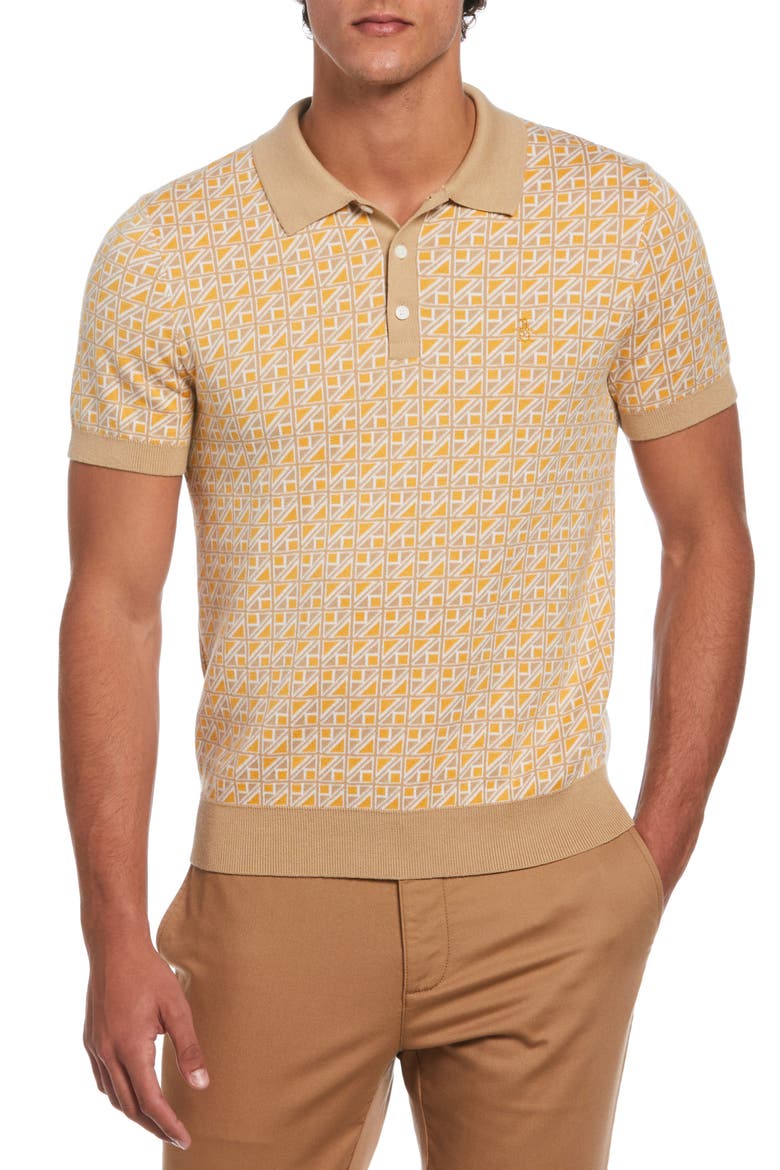 Geo Pattern Polo Sweater, Main, color, TRAVERTINE