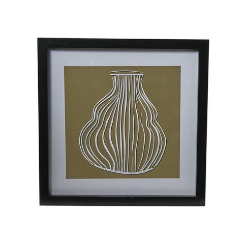 Wood Framed Glass Wall Décor with Vase Print