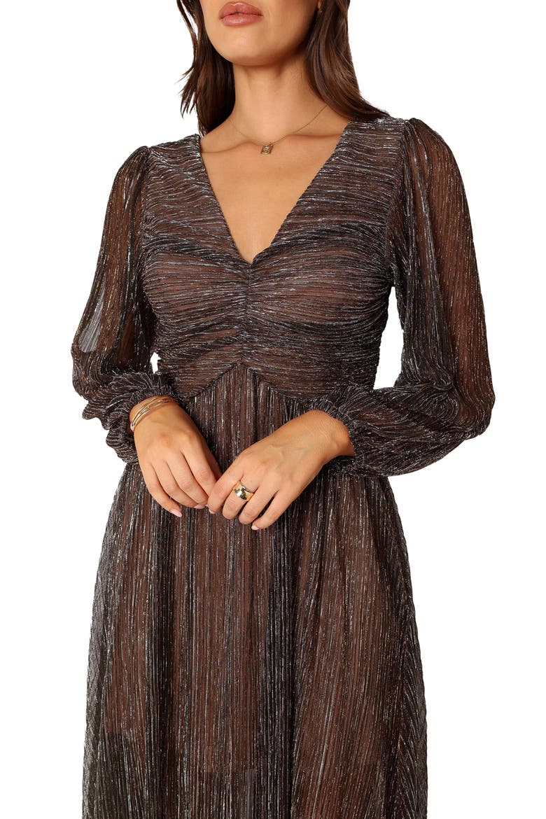 Lustre Long Sleeve Midi Dress, Alternate, color, BRONZE