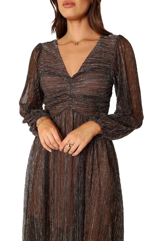Petal And Pup Petal & Pup Lustre Long Sleeve Midi Dress In Brown