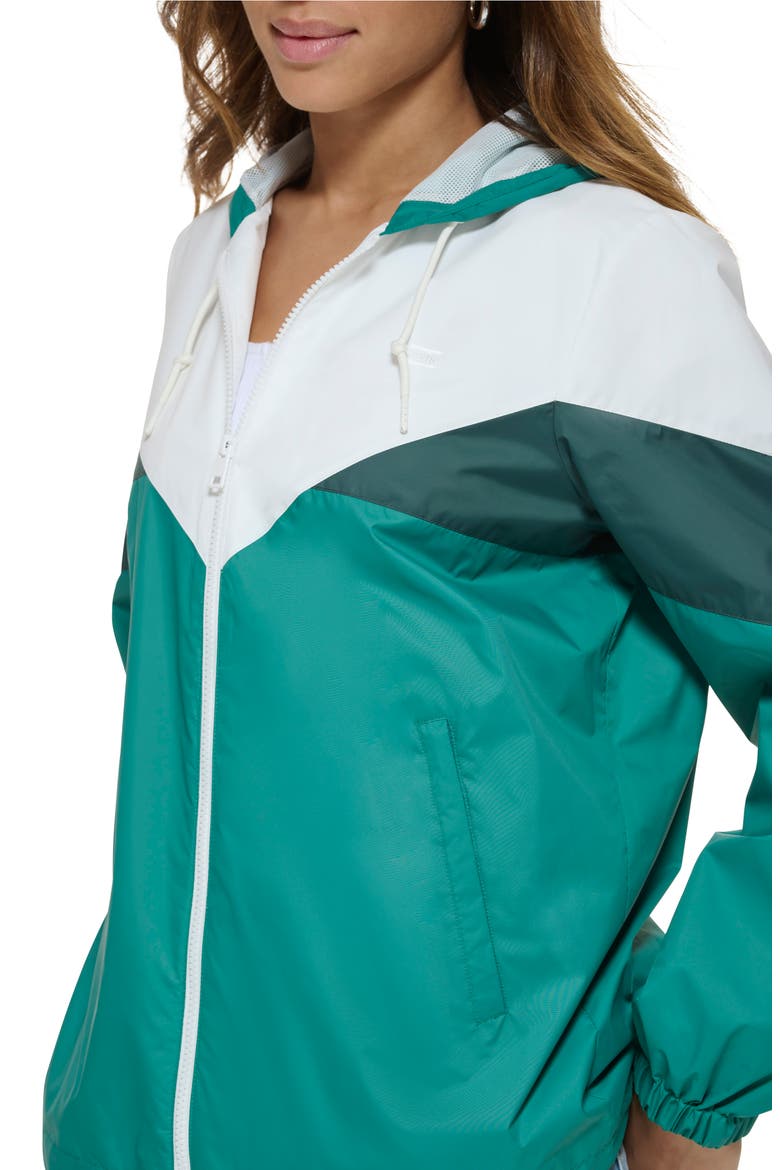 Colorblock Hooded Jacket, Alternate, color, WHITE/ EMERALD