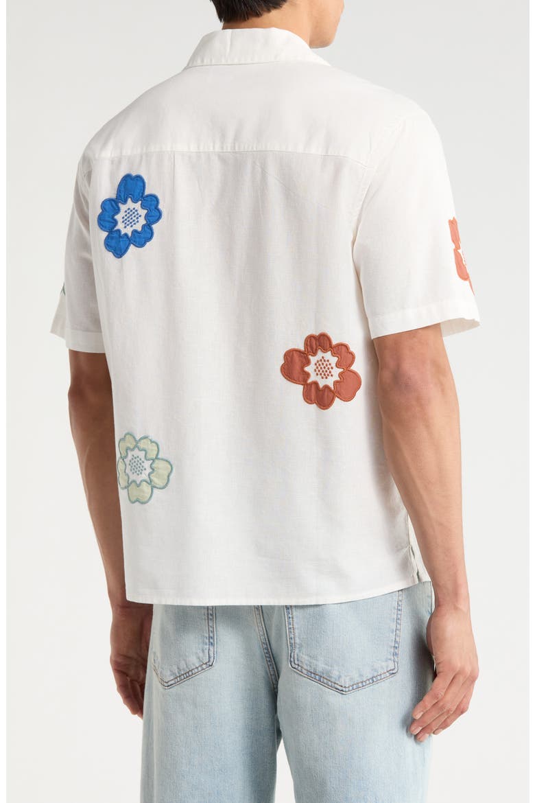 Didcot Floral Appliqué Cotton & Linen Camp Shirt, Alternate, color, ECRU / MULTI