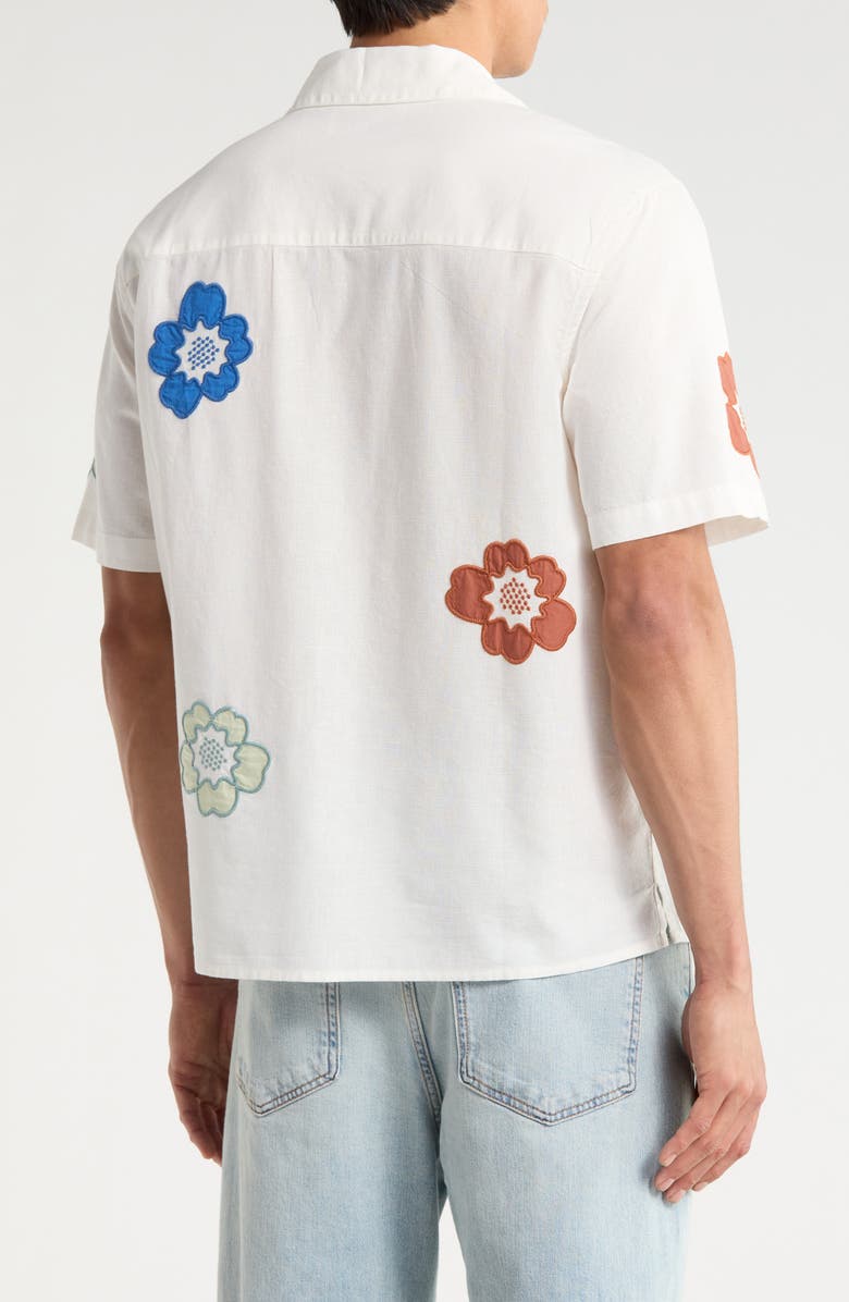 Wax London Didicot Floral Appliqué Cotton & Linen Camp Shirt, Alternate, color, Ecru / Multi