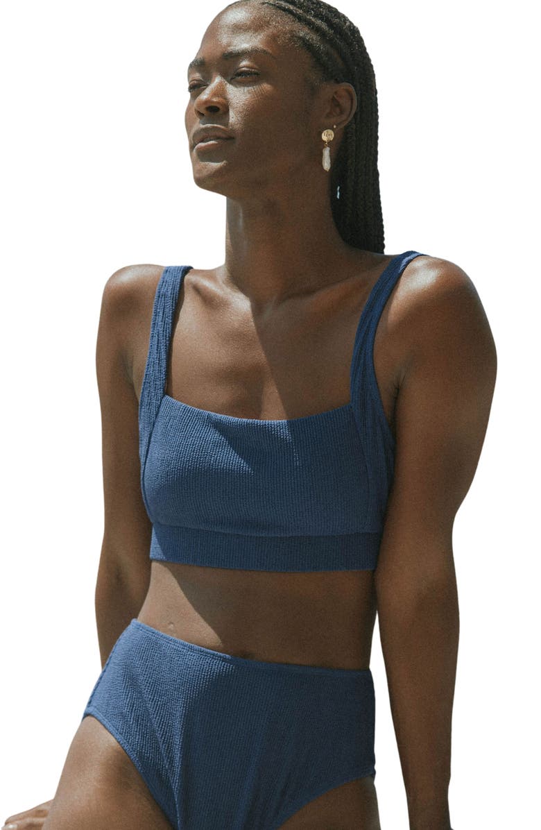Geode Swimwear Capri Square Neck Bikini Top, Main, color, Navy Blue Textured