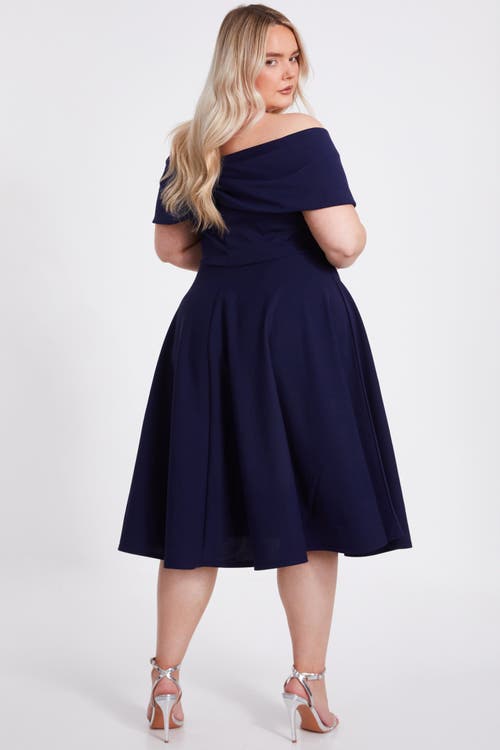 Quiz Plus Size Scuba Crepe Bardot Wrap Midi Skater Dress