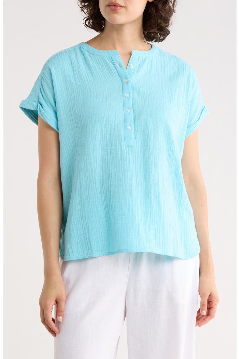 Cotton Gauze Henley Top, Main, color, BLUE GULF