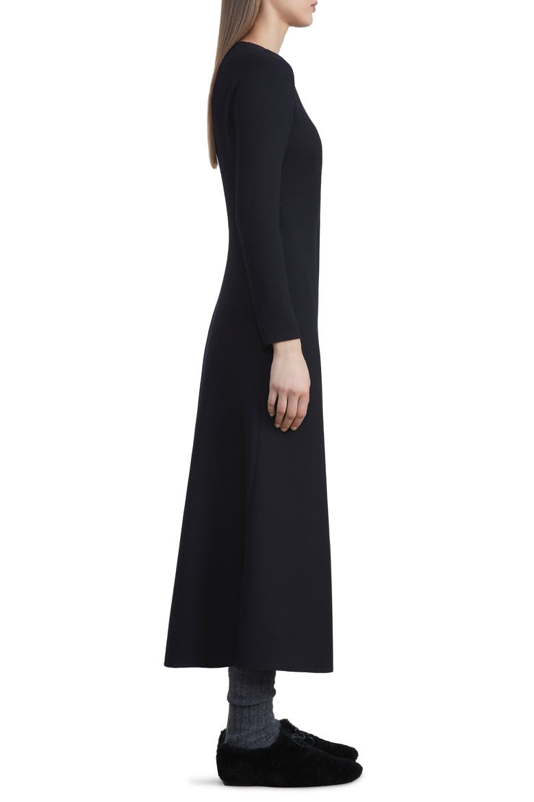 Keyhole Back Wool Nouveau Crepe Midi Dress, Alternate, color, BLACK