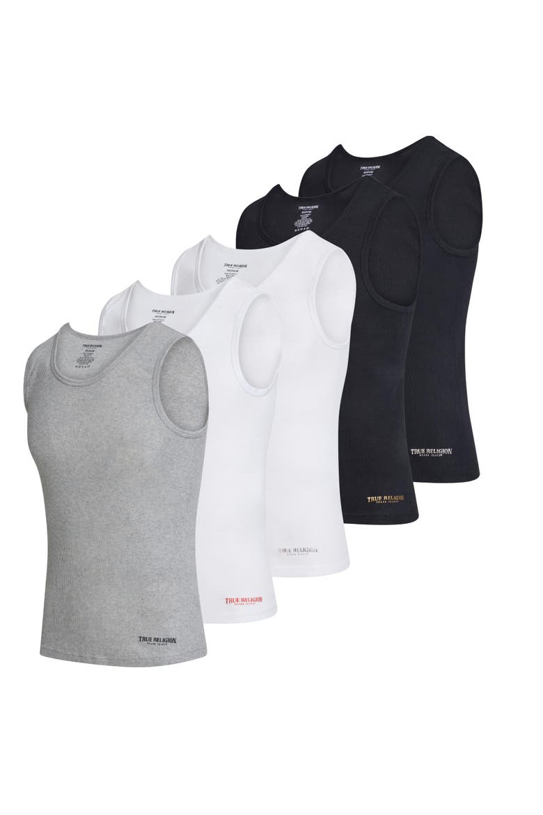 Lightweight Tank Tops for Men, 5 Pack Classic Ribbed Cotton Mens Undershirts, Main, color, White/Grey/Blk