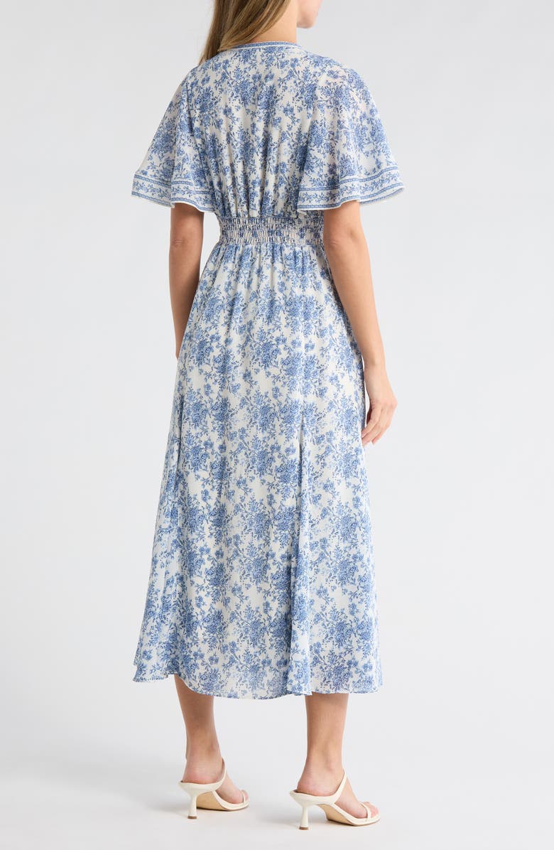 MAX STUDIO Flutter Sleeve Empire Waist Maxi Dress, Alternate, color, Cream/ Denim Rosette Toile