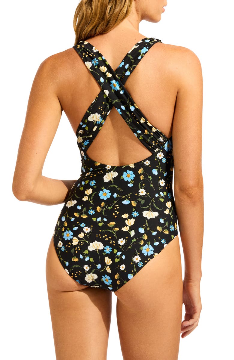 Seafolly Cross Back One-Piece Swimsuit, Alternate, color, Black