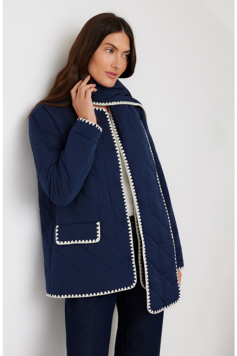 Edge Stitch Quilted Scarf Jacket, Alternate, color, NAVY W/ CREAM