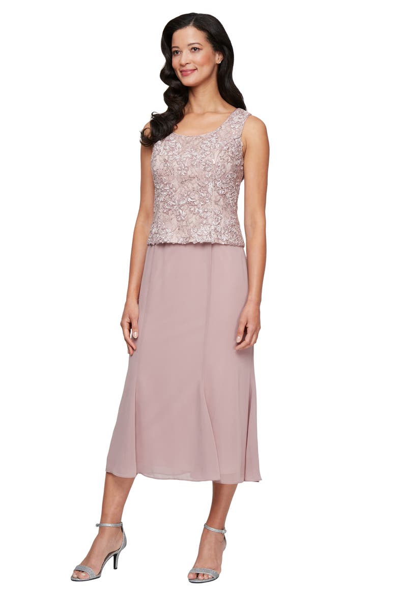 Mixed Media Sequin Soutache Lace Cocktail Dress with Jacket, Alternate, color, MAUVE