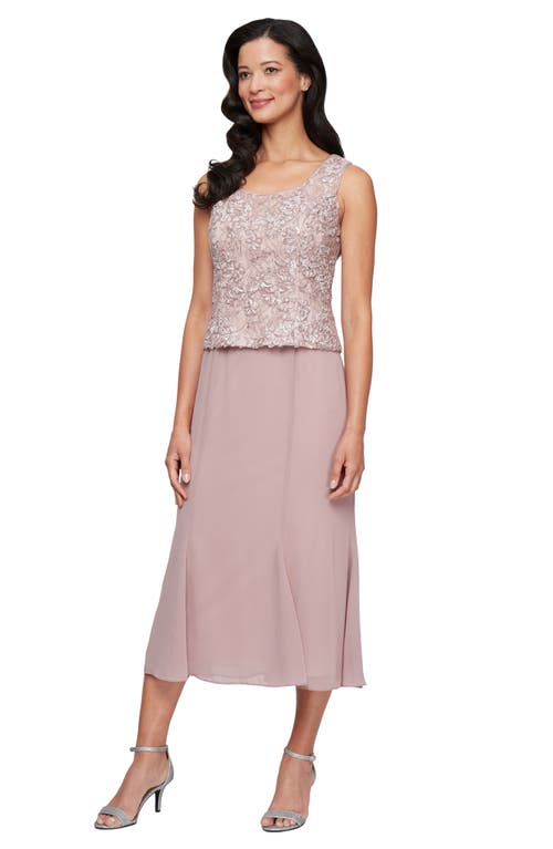 Alex Evenings Mixed Media Sequin Soutache Lace Cocktail Dress With Jacket In Mauve