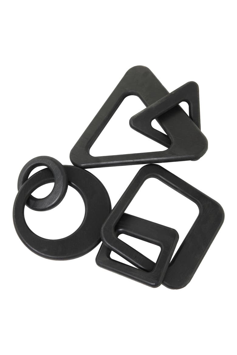 Set of 3 Geometric Chain Link Sculptures, Alternate, color, BLACK