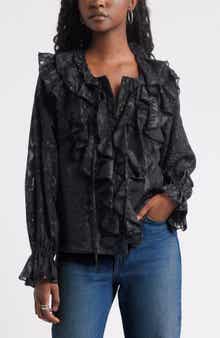 Treasure & Bond Ruffle Neck Chiffon Top