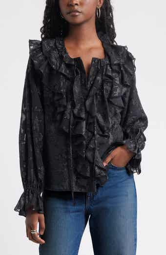Treasure & Bond Ruffle Neck Chiffon Top