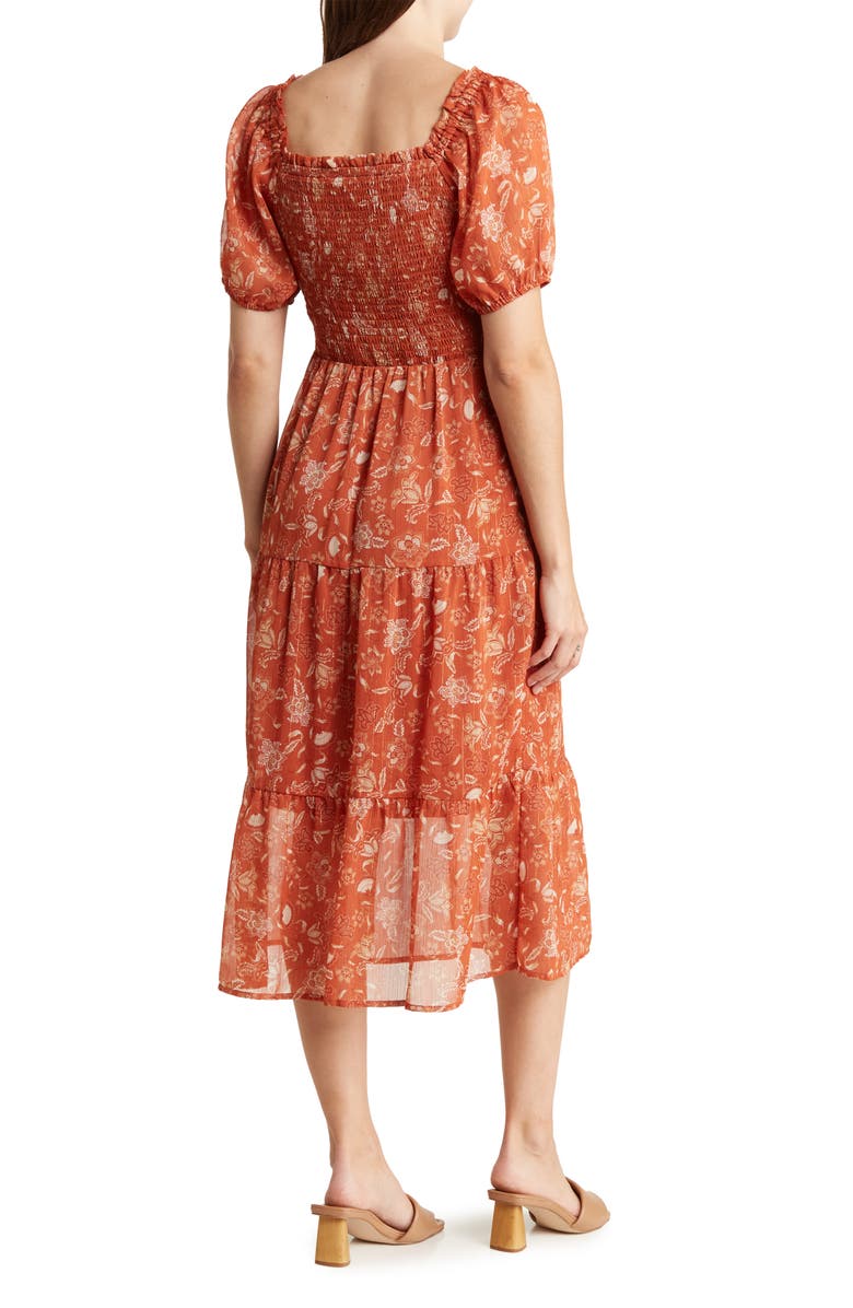 Lucky Brand Smocked Tiered Midi Dress, Alternate, color, 