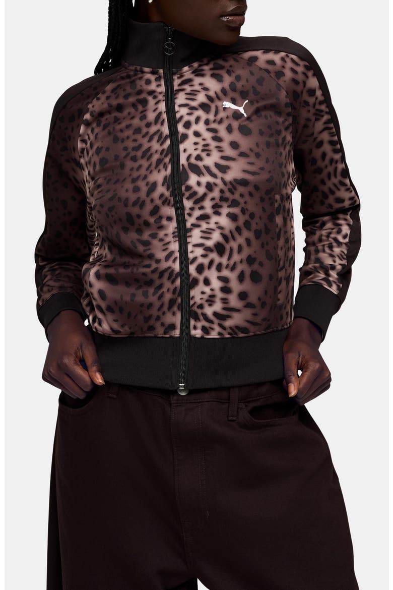 T7 Leo Luxe Leopard Zip Front Sweatshirt, Main, color, PUMA BLACK