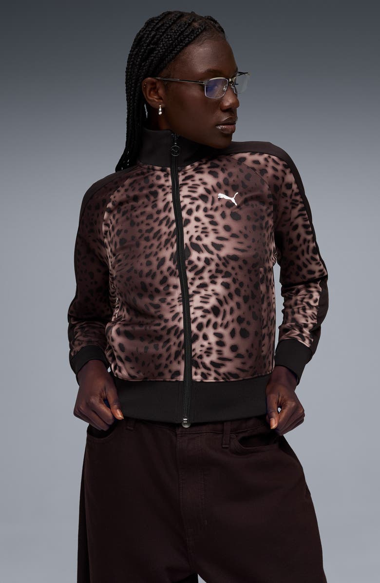 PUMA T7 Leo Luxe Leopard Zip Front Sweatshirt, Alternate, color, 