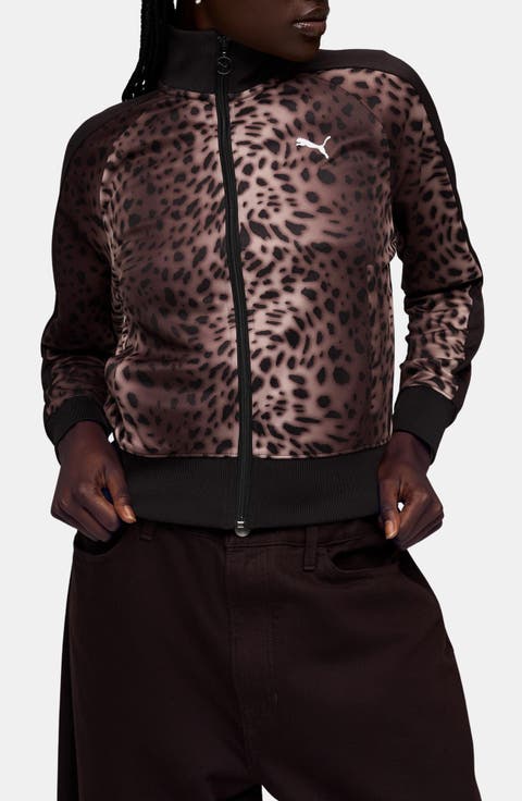 T7 Leo Luxe Leopard Zip Front Sweatshirt