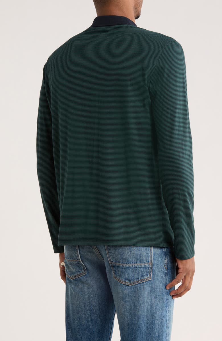 Vince Long Sleeve Cotton Knit Polo, Alternate, color, Emerald/ Coastal