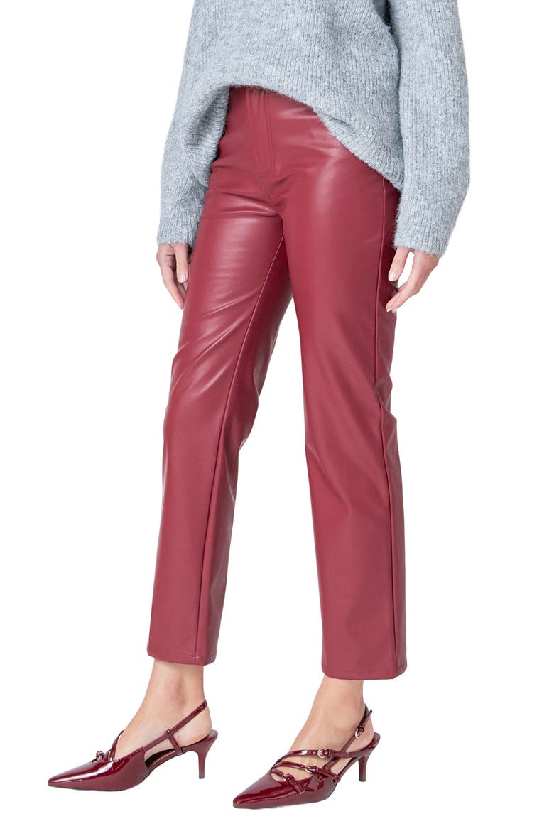 High Waist Faux Leather Crop Pants, Alternate, color, BURGUNDY