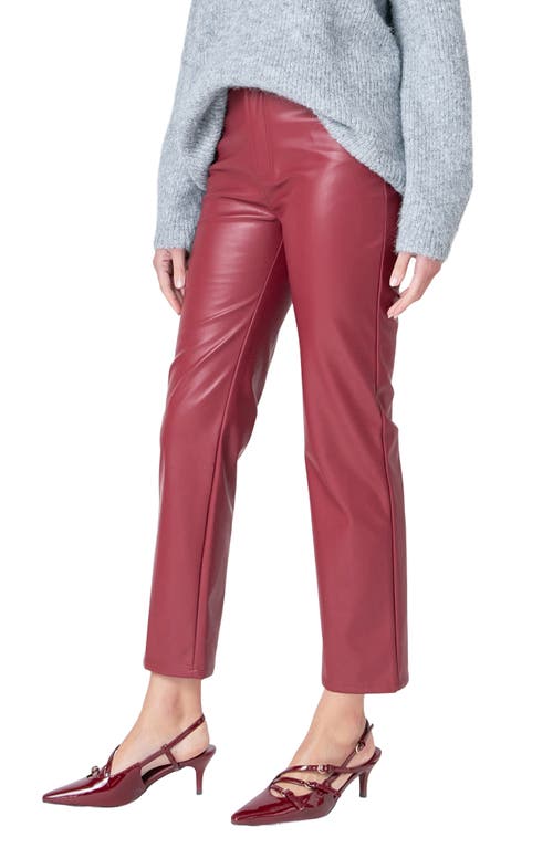 Endless Rose High Waist Faux Leather Crop Pants In Burgundy